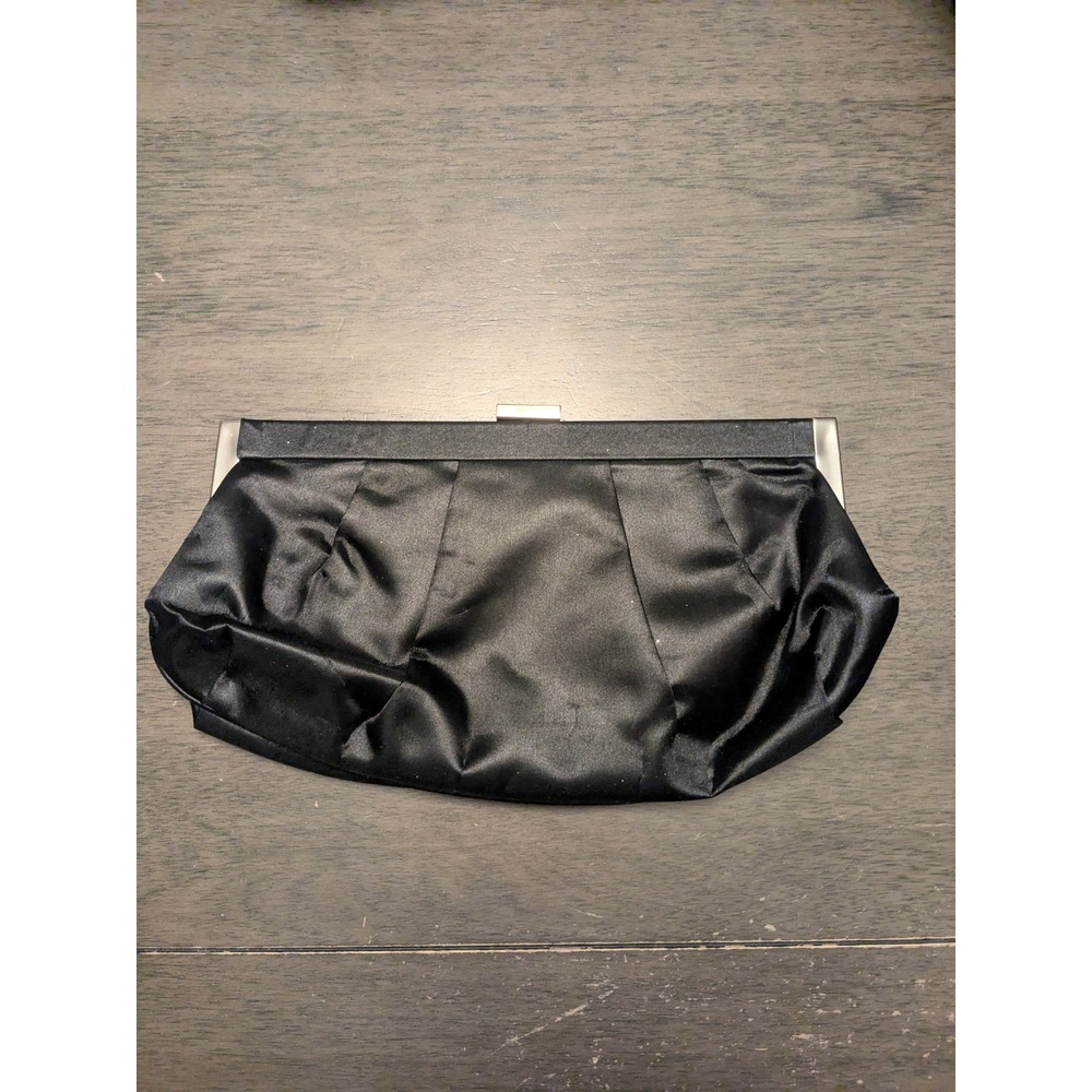 Worthington Black Satin Pleated Evening Clutch Bag with Silver Chain Strap